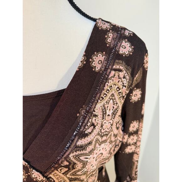 Style & Co. Petite Brown Pink Paisley Faux Wrap Top – Size L - Picture 8 of 9